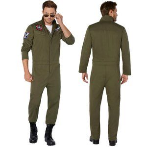 Top Gun Adult Flight Suit Halloween Costume with Aviator Sunglasses